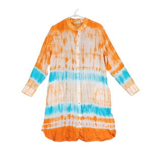 Soft Surroundings Tunic Shirt Dress Duster Long Sleeve Tie Dye Silk‎ Boho Medium